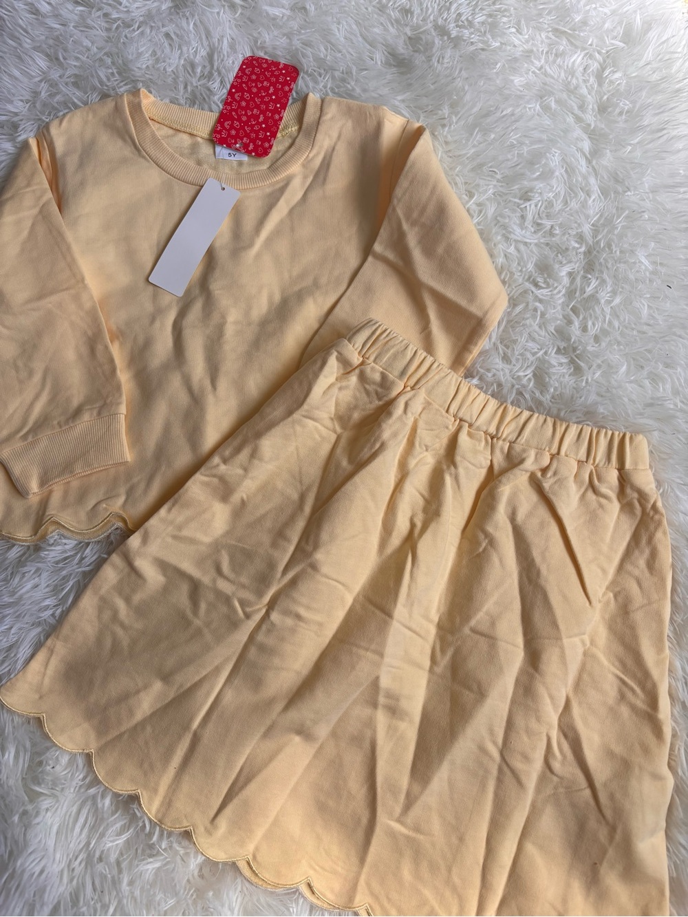 Kids Peach Scallop Hem Set - Soft Cotton